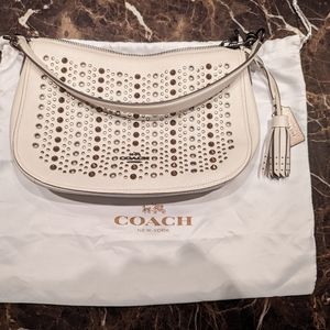 Coach handbag white leather with studs